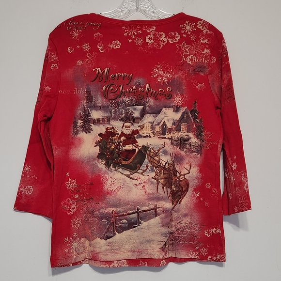 Studio Gem Christmas Holiday Shirt 3/4 Sleeves Santa Sleigh & Reindeer - Picture 3 of 9